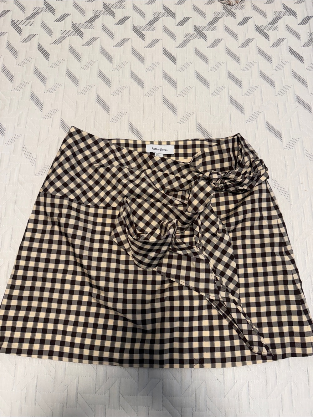 & Other Stories Black and Cream Gingham Tie-Detail Mini Skirt